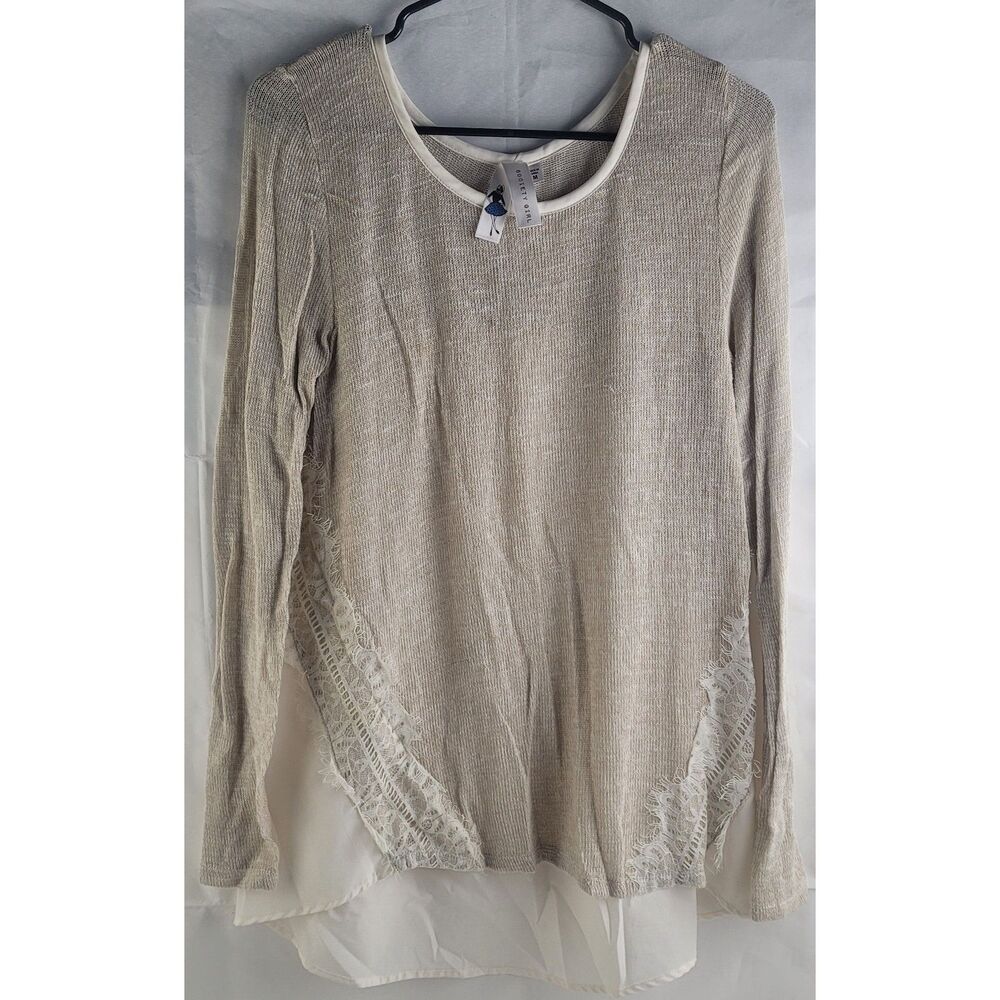 Society Girl Women Ivory Oatmeal Lace Knit Mix Sweater Sz M